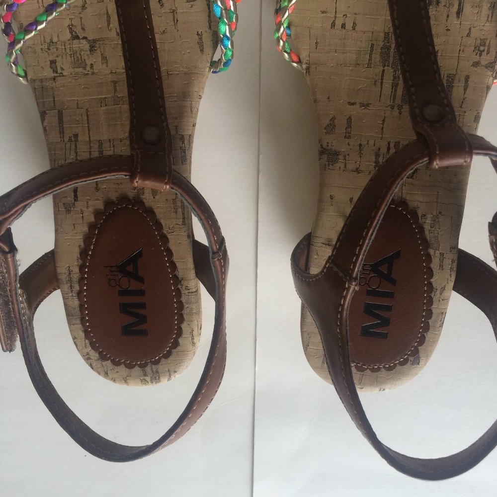 New Brown Sandals Girls 3 Wedge Shoe Neon Rainbow Multicolored - Picture 8 of 8